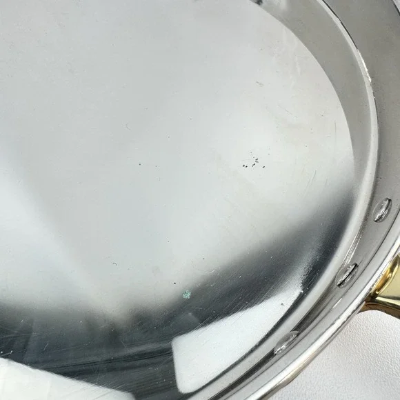 11" Hand Crafted Korea Solid Copper Skillet Nickel Lined Brass Handle Fry Pan - Picture 6 of 10